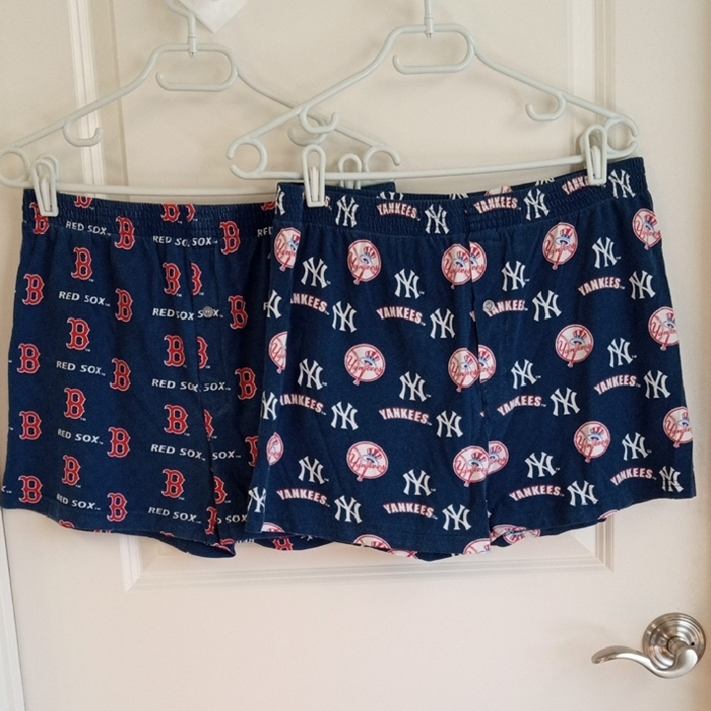 *Two Pairs MLB Team Logo Pajama Shorts Red Sox and Yankees.  (Unisex M/L)